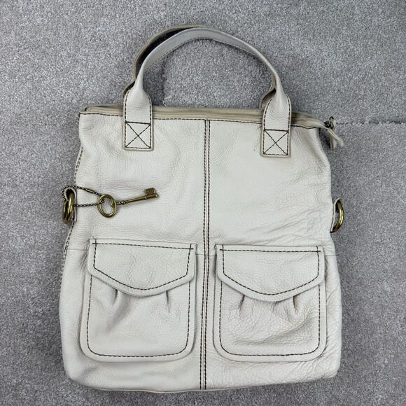 Fossil Leather Bag Crossbody Strap Top Handles Tote Long Vintage - Picture 1 of 8